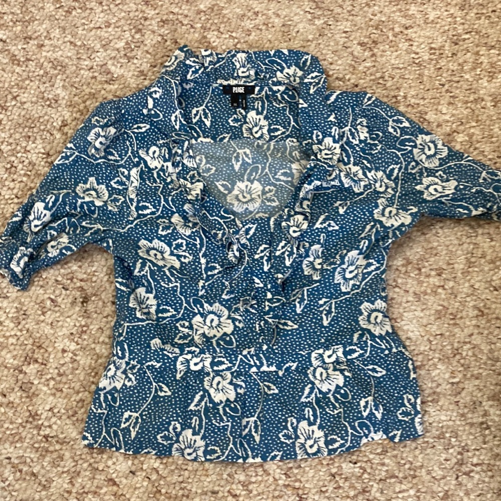 Printed page brand, peplum top with ruffles